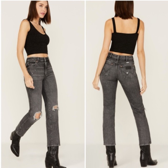 Wrangler Denim - Wrangler | Women’s Black Wash Wild West 603 Distressed Straight Leg Jeans Sz 26